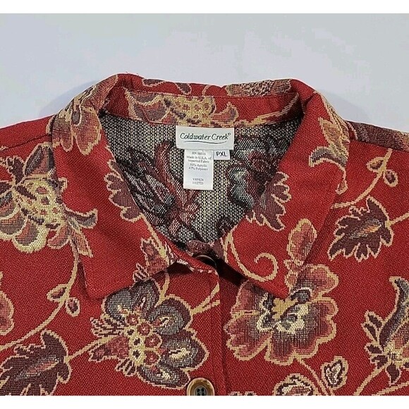 Coldwater Creek Red Fall Tapestry Floral Jacket Blazer Womens Size Petite XL USA - Picture 3 of 11